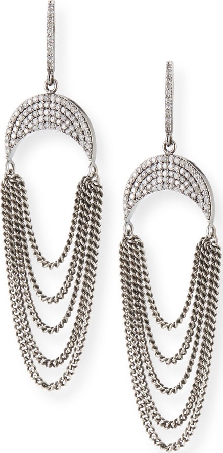 Sheryl Lowe Upside-Down Diamond Pave Crescent Fringe Earrings