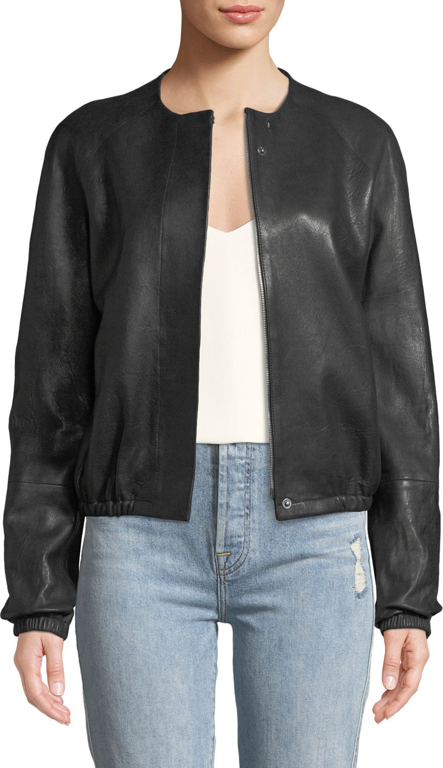 Elizabeth And James Tinley Collarless Leather Bomber Jacket