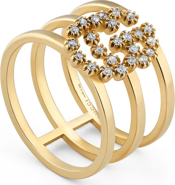 Gucci GG Running 18k Gold Diamond Multi-Row Ring, Size 6.75