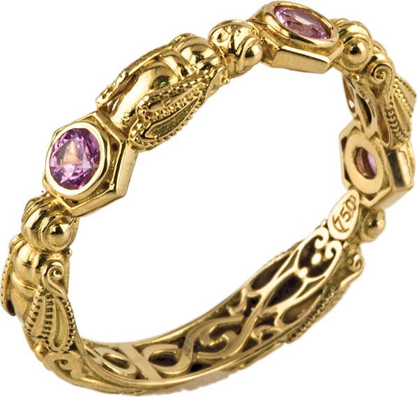 Konstantino 18k Yellow Gold Band Ring w/ Pink Sapphires