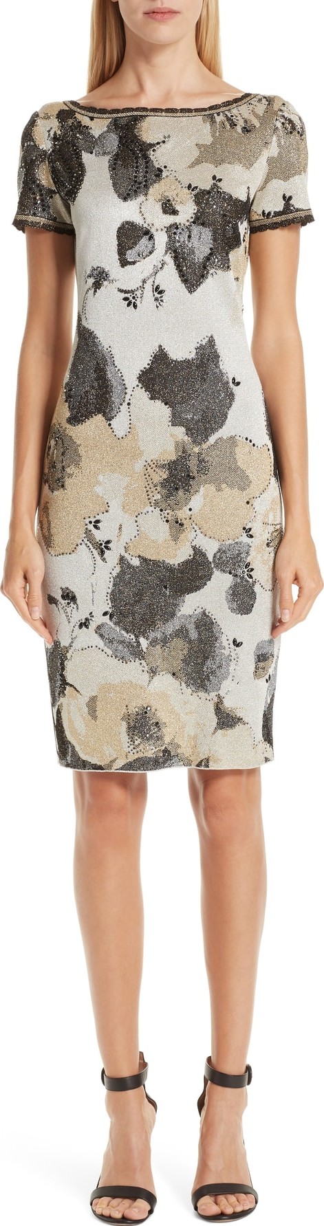 St. John Gold Leaf Jacquard Knit Dress