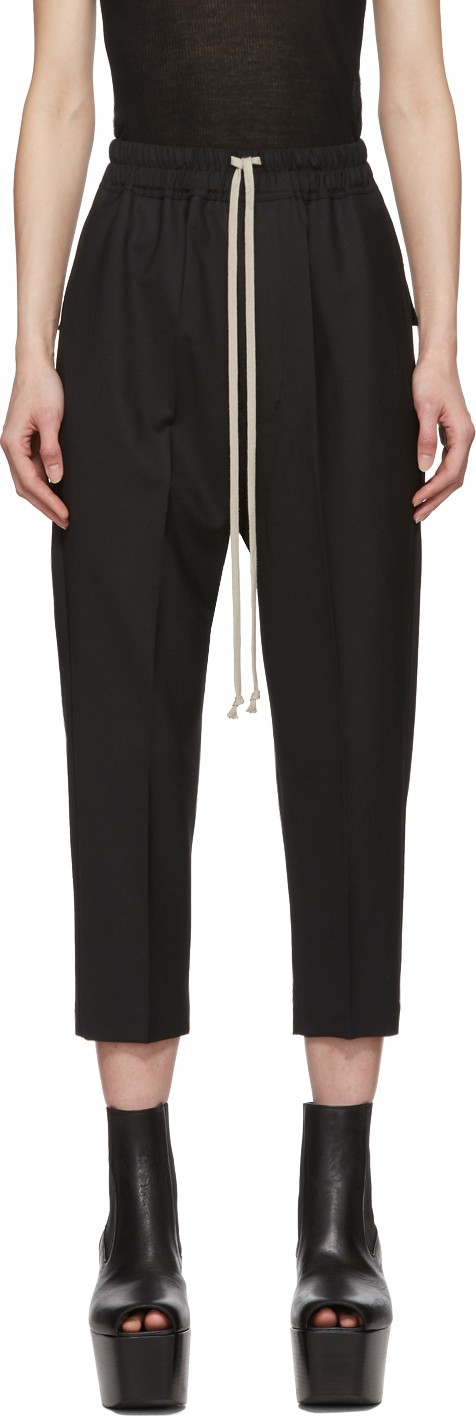 Rick Owens Black Wool Cropped Astaire Trousers