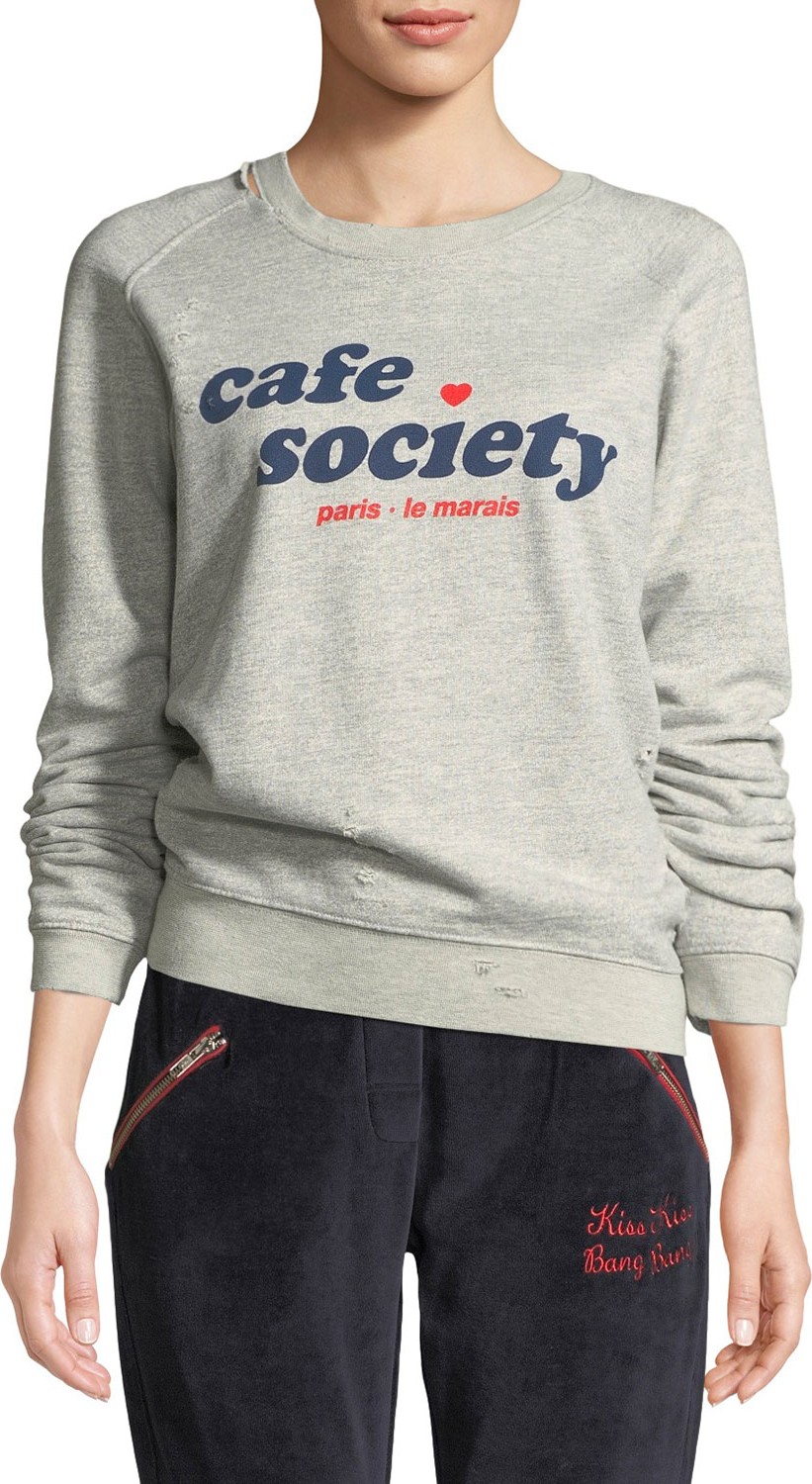 Zoe Karssen Cafe Society Distressed Graphic Sweatshirt