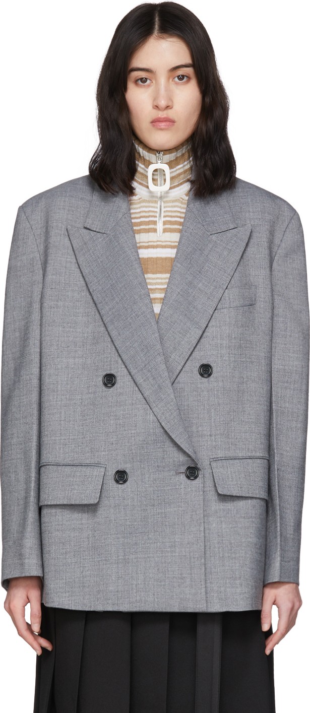 We11done Grey Back Zipper Double-Breasted Blazer