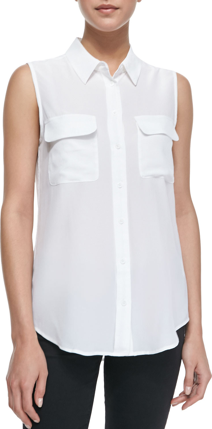 Equipment Slim Signature Sleeveless Blouse, Bright White