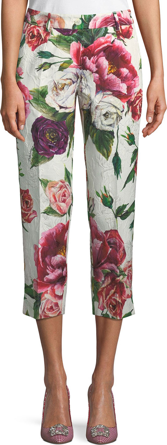 Dolce & Gabbana Kate Rose & Peony Brocade Cropped Straight-Leg Pants