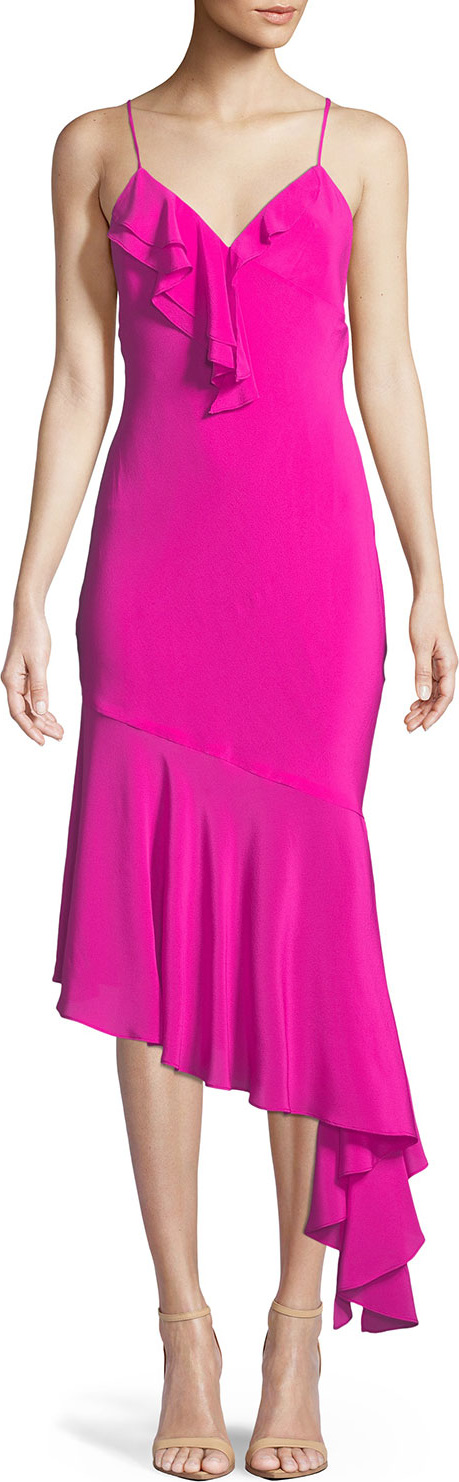 MILLY Sleeveless Asymmetric Petal Slip Dress