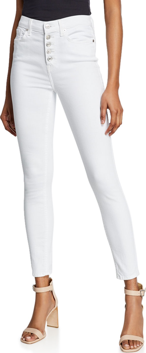 7 For All Mankind High-Waist Ankle Skinny Jeans w/ Button Fly