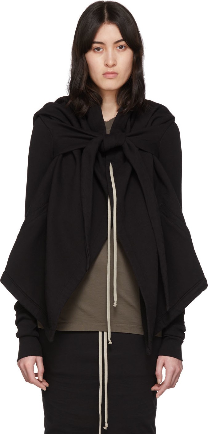 Rick Owens DRKSHDW Black Oversized Cropped Wrap Hoodie