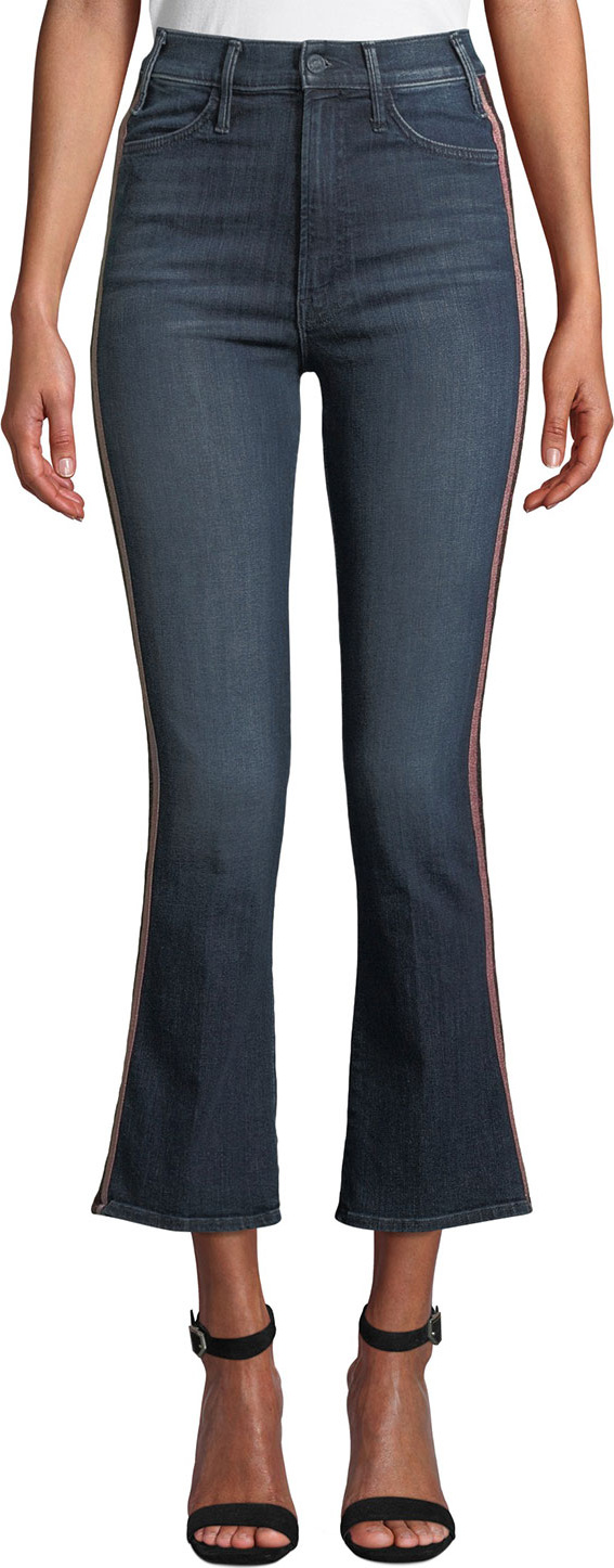 MOTHER Hustler High-Rise Flare-Leg Jeans with Glitter Stripes