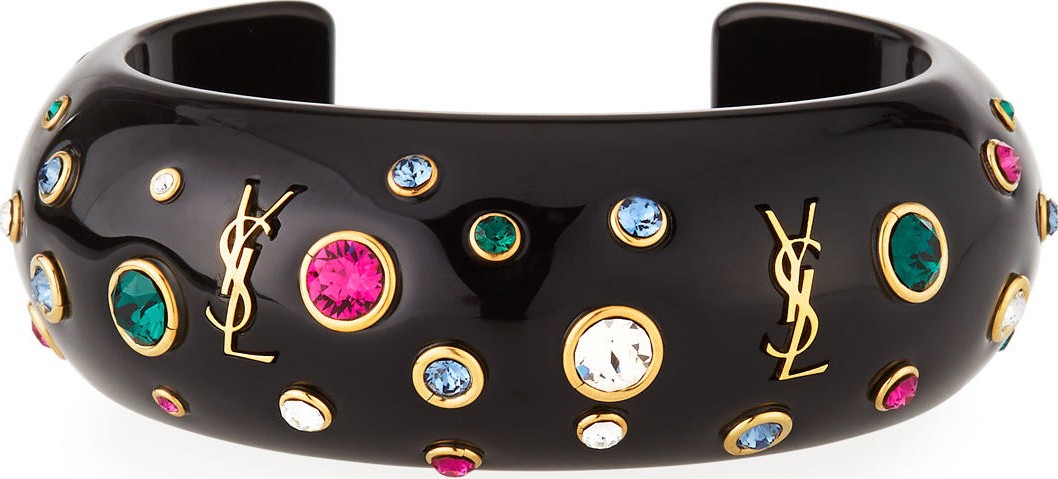 Saint Laurent Eighties Crystal & Logo Cuff Bracelet
