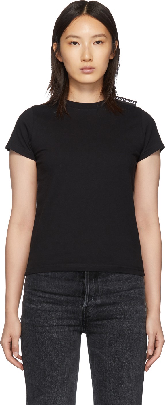 Balenciaga Black Logo Tab Fitted T-Shirt
