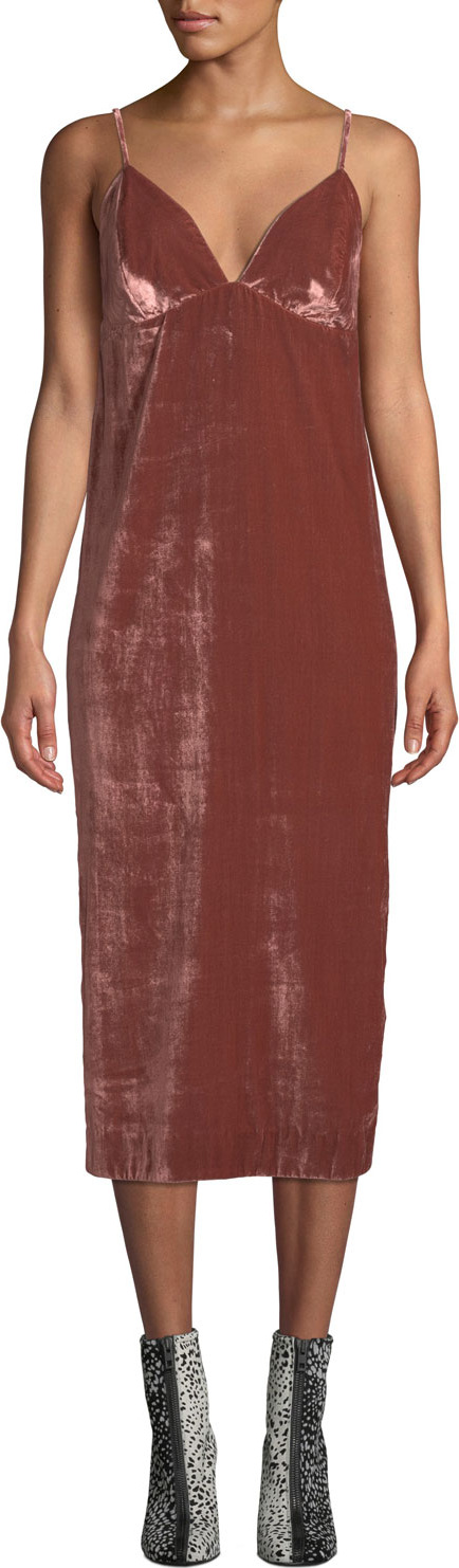 7 For All Mankind Velvet Slip Empire Midi Dress