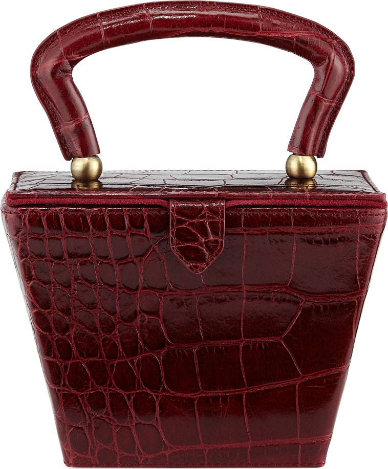 Staud Sadie Crocodile-Embossed Box Top Handle Bag