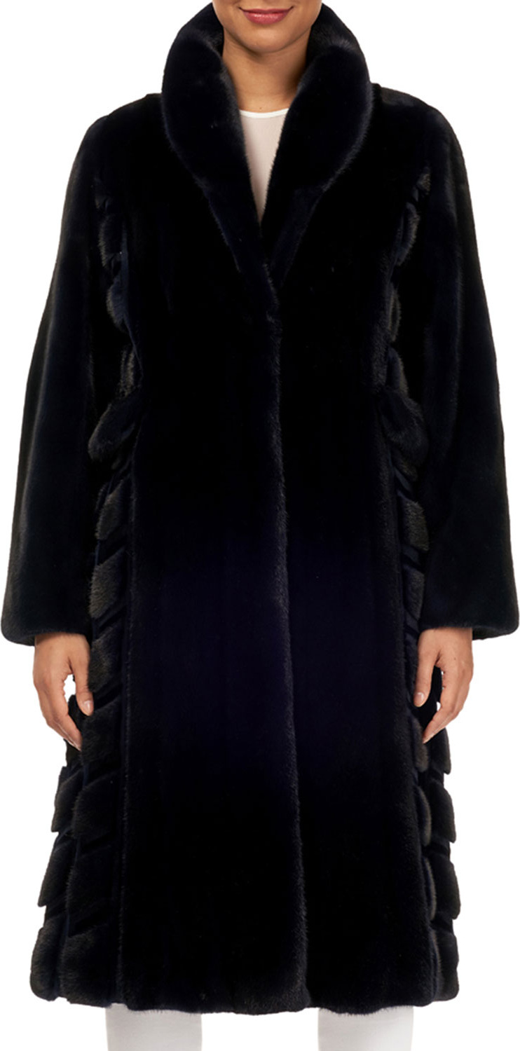 Gorski Wing-Collar Long Mink Fur Coat w/ Sheared Mink Inserts Gorski Wing-Collar Long Mink Fur Coat w/ Sheared Mink Inserts