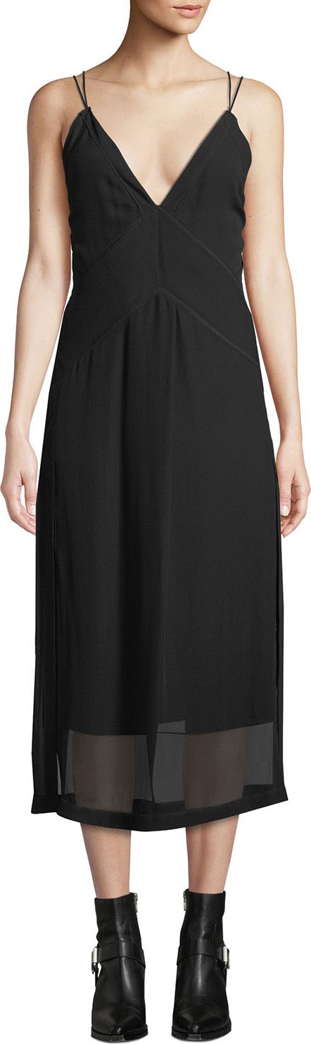 Rag & Bone Anais Deep V Silk Dobby Midi Dress