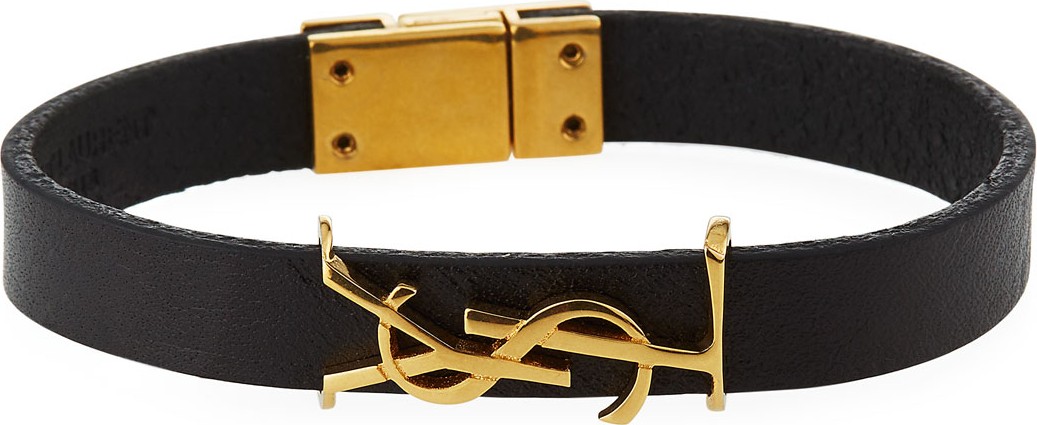 Saint Laurent Leather YSL Monogram Bracelet  Black/Gold