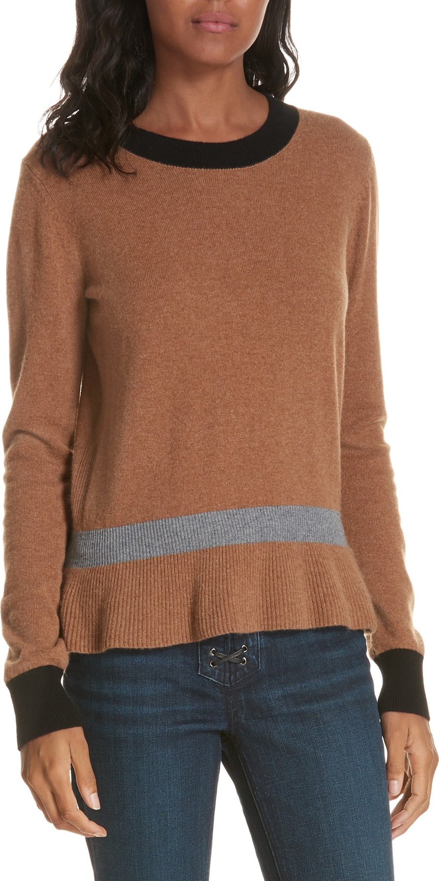 Veronica Beard Sistene Ruffle Hem Cashmere Sweater