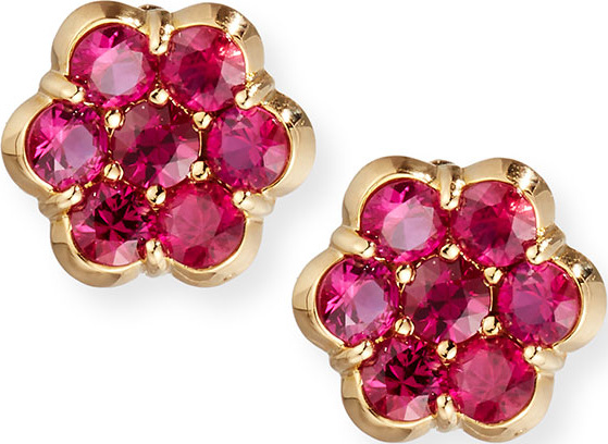 Bayco 18K Gold & Ruby Floral Stud Earrings