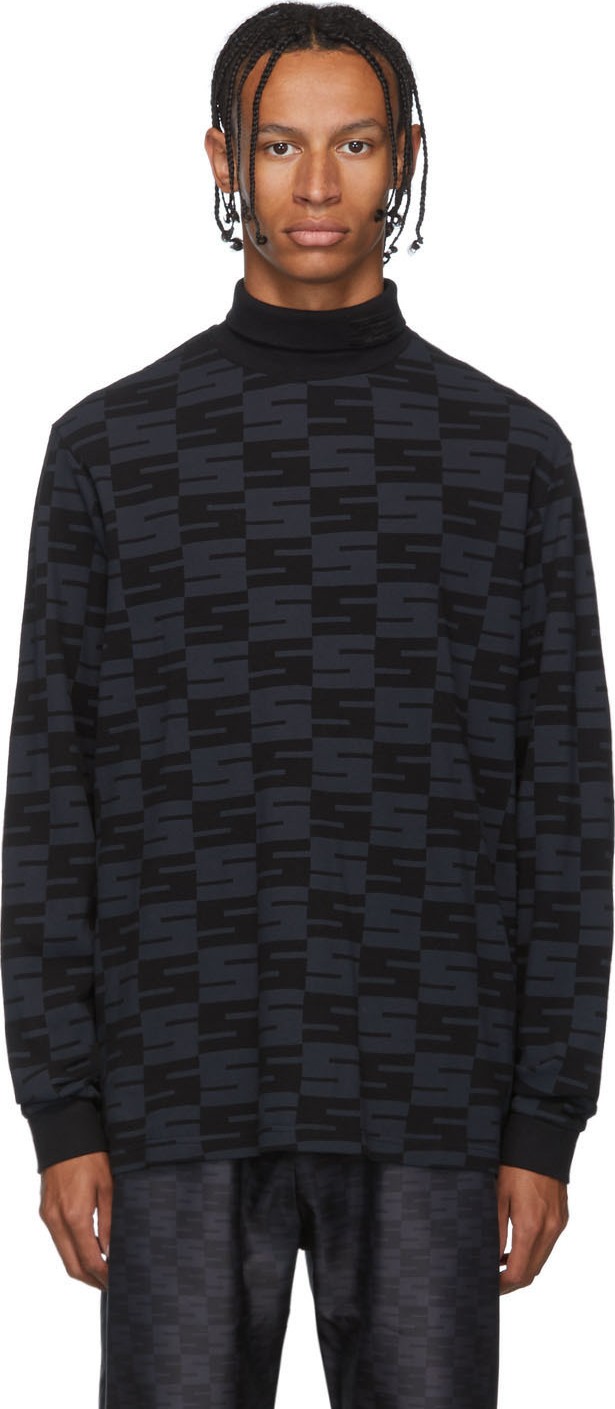 SSS World Corp Black & Grey Logo Turtleneck