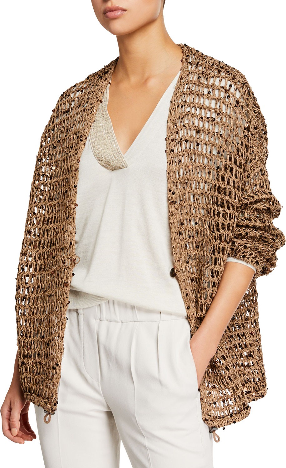 Brunello Cucinelli Sparkling Rustic-Net Cardigan