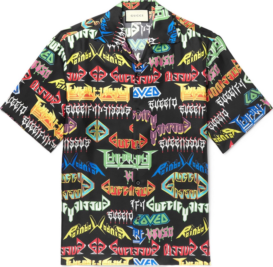Gucci Camp-Collar Printed Silk Shirt