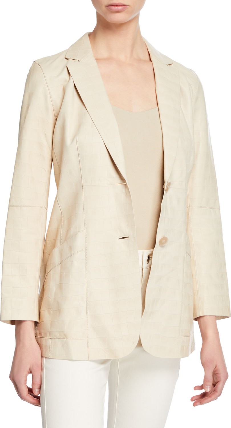 Lafayette 148 New York Boston Button-Front Etched Croco Lambskin Leather Jacket