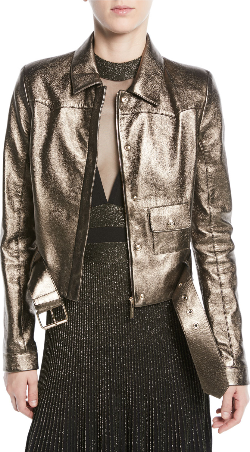 ELIE SAAB Metallic Leather Moto Jacket