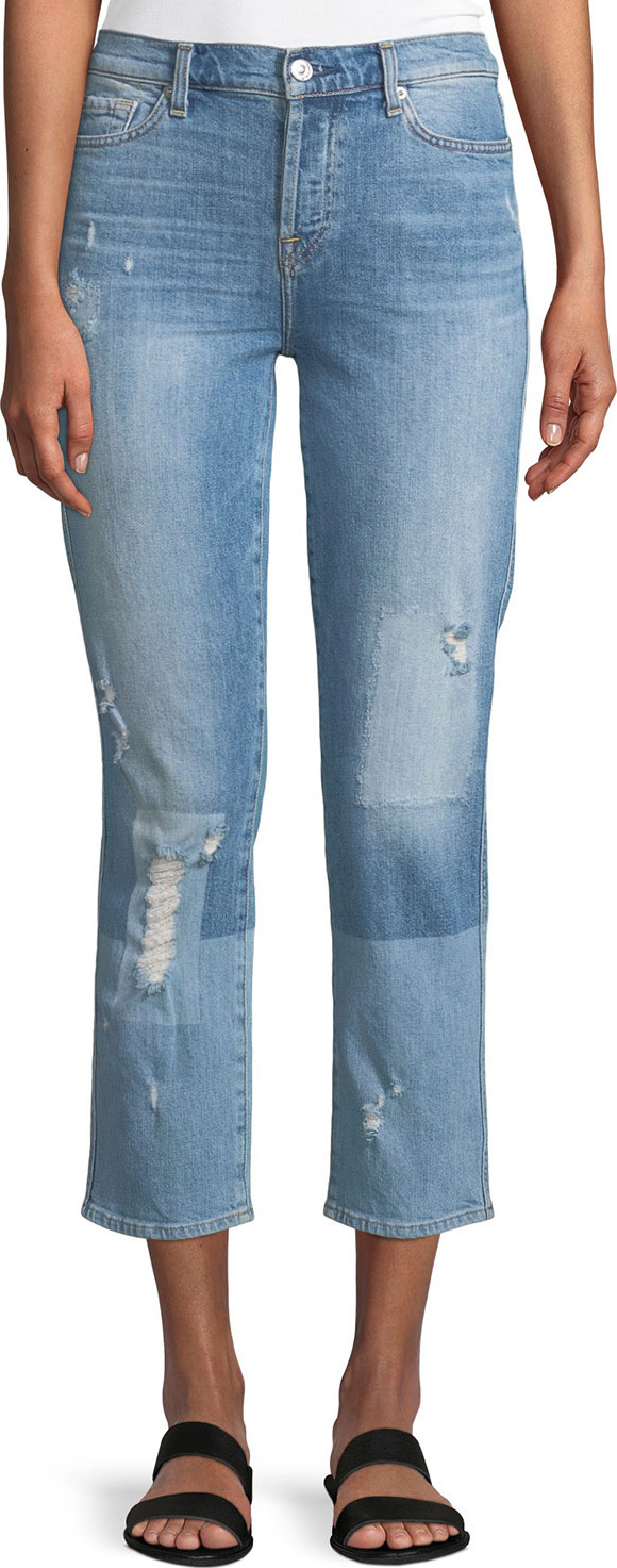 7 For All Mankind Edie Distressed Bleached Denim Straight-Leg Jeans