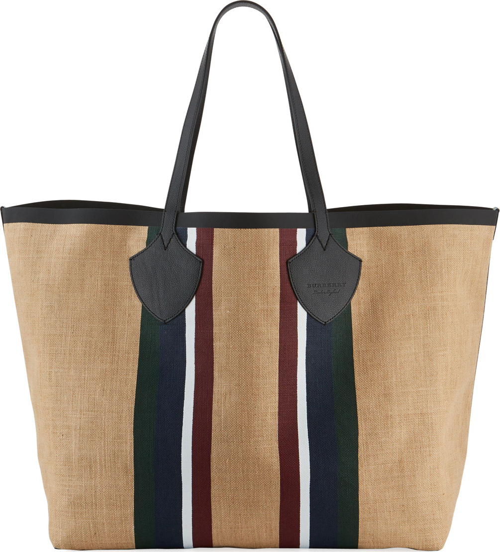 Burberry London England Giant Jute Striped Tote Bag