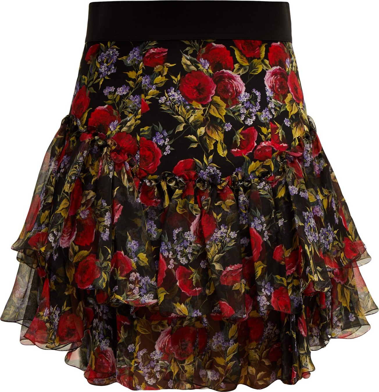 Dolce & Gabbana Floral-print tiered silk-blend skirt