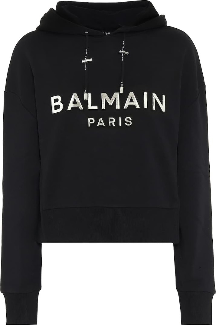Balmain Cropped logo cotton hoodie