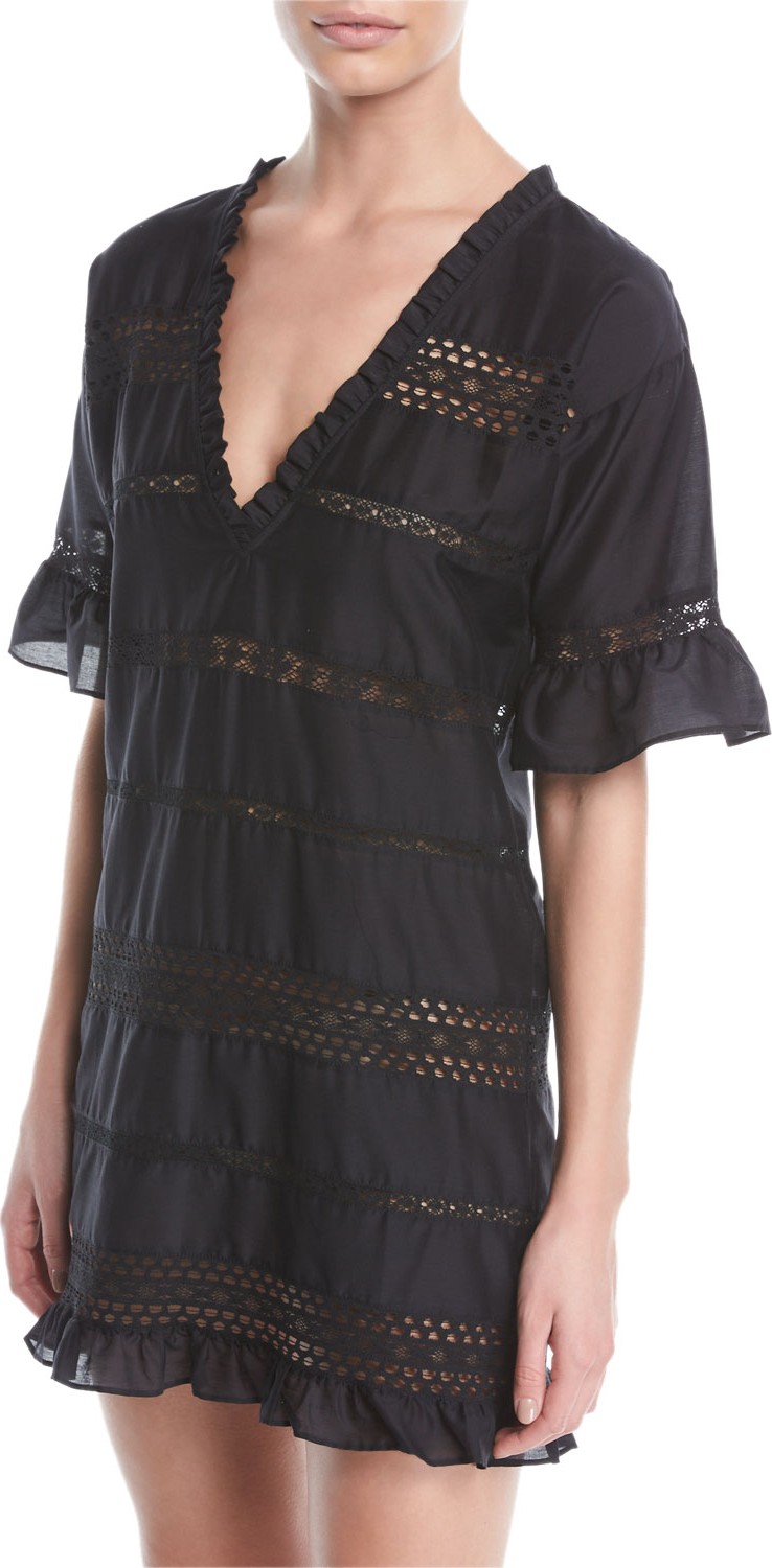 Kisuii Nicole Cotton-Silk Ruffle Coverup Tunic