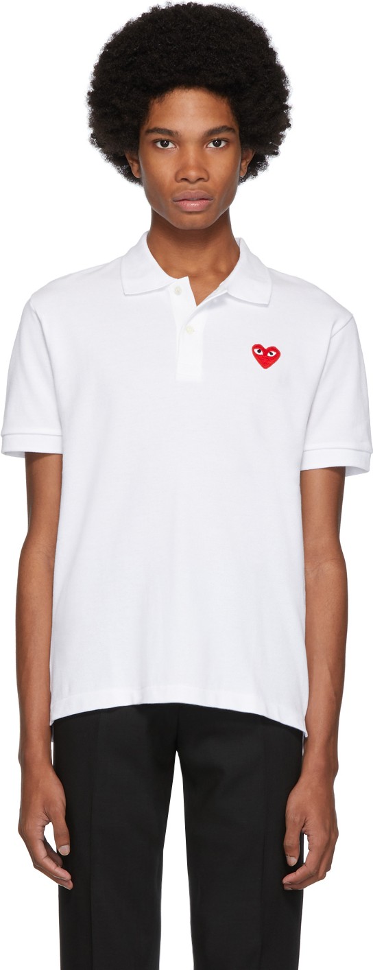 Comme Des Garcons PLAY White Heart Patch Polo