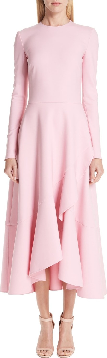 Oscar De La Renta High/Low Ruffle Hem Stretch Wool Midi Dress Oscar De La Renta High/Low Ruffle Hem Stretch Wool Midi Dress