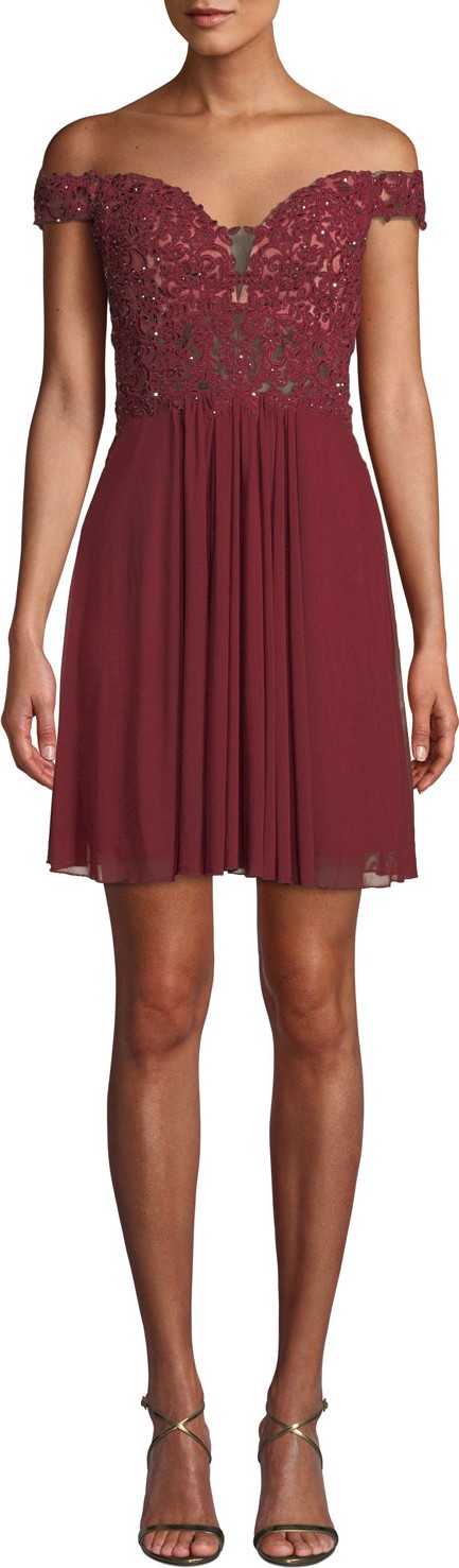 Faviana Couture Mesh Fit-and-Flare Mini Dress