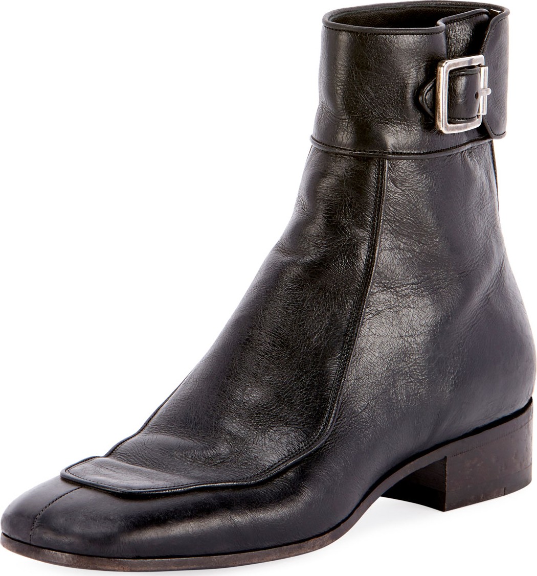 Saint Laurent Miles Distressed Leather Booties