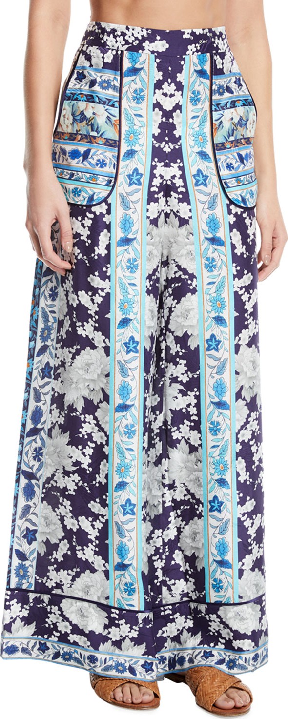 Camilla Cuffed Floral-Print Wide-Leg Lounge Coverup Pants