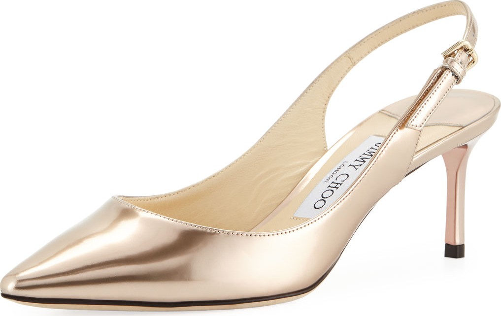 Jimmy Choo Erin Mid-Heel Liquid Metallic Slingback Pumps