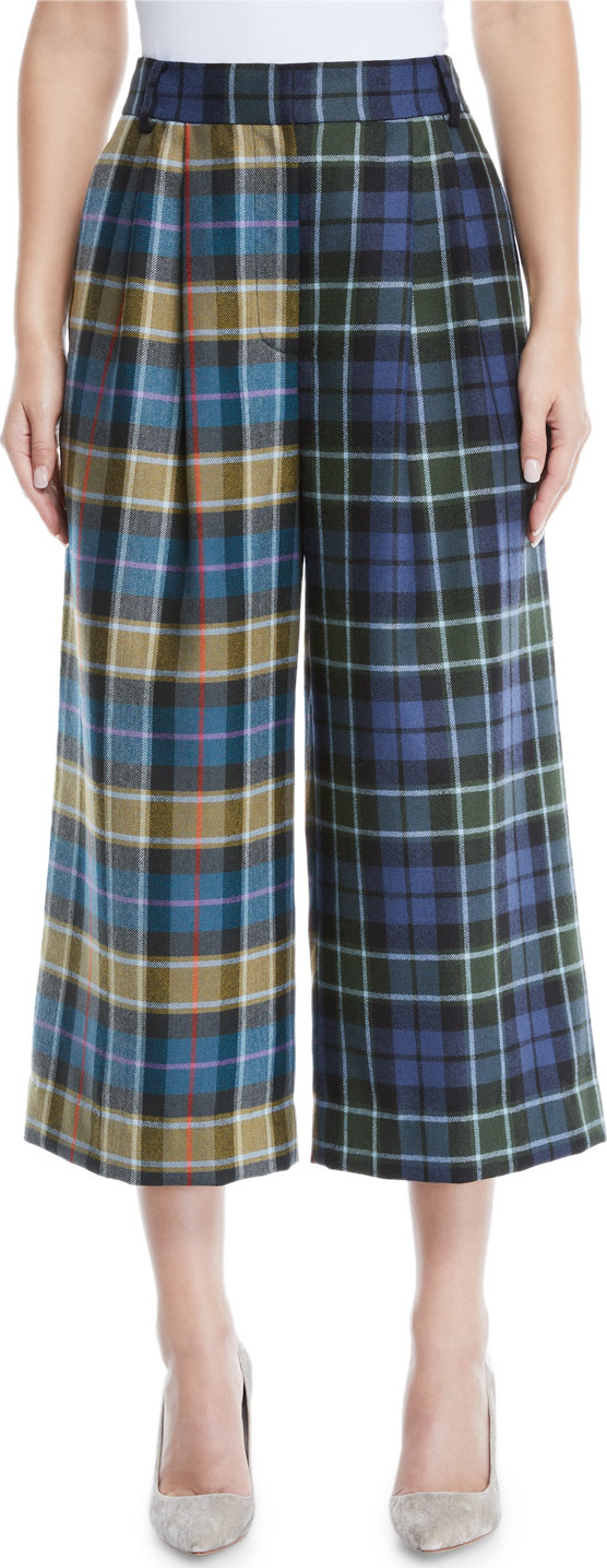 Tibi Stella Plaid Wool Wide-Leg Pants