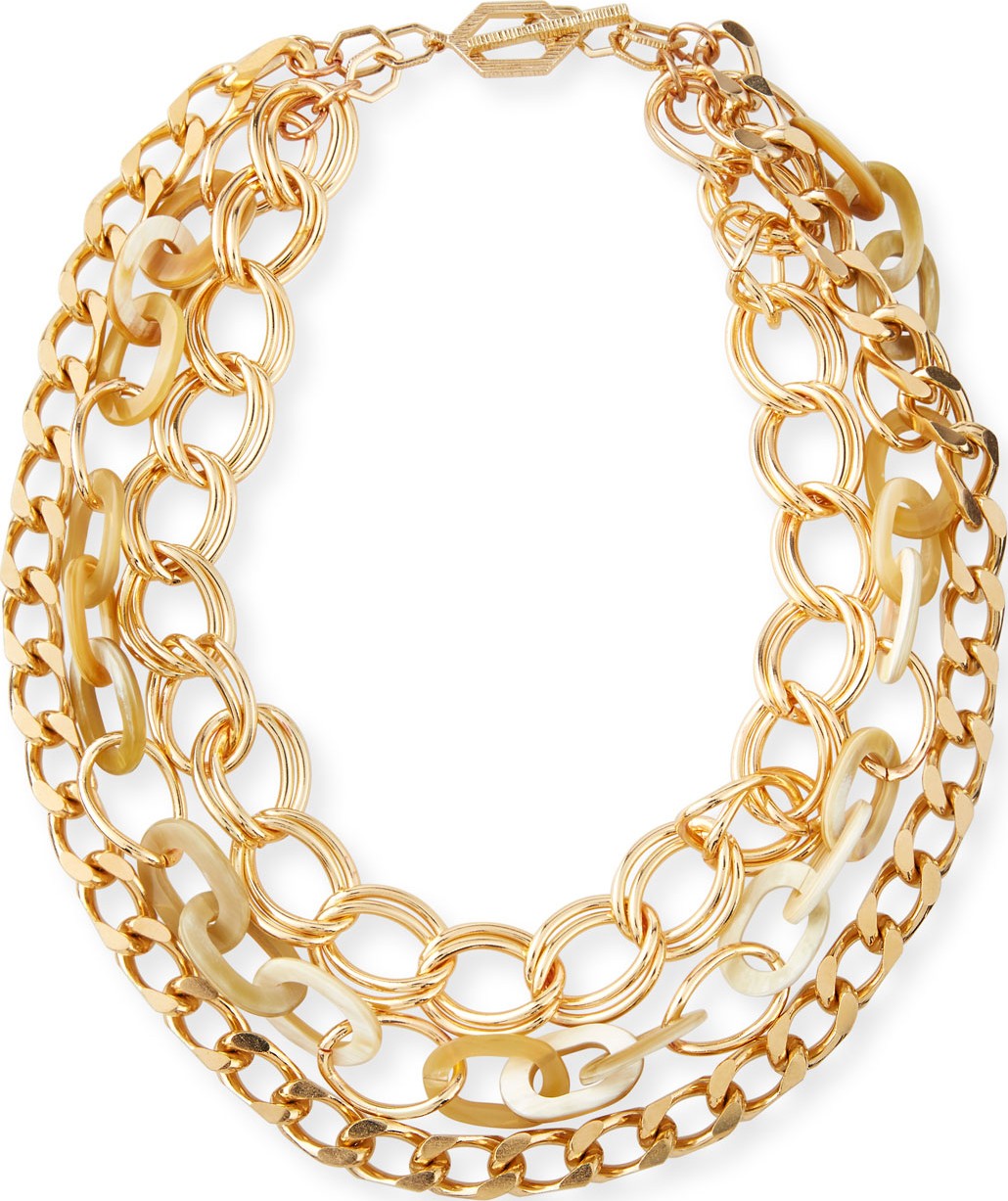 Akola Chain & Horn 3-Strand Necklace, White