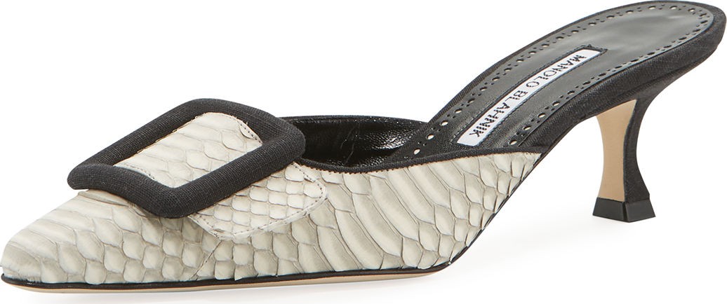 Manolo Blahnik Snakeskin Buckle Mules