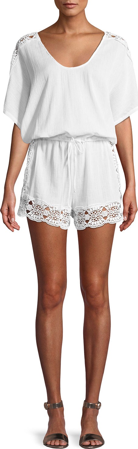 La Blanca Island Fare Crochet Cotton Romper