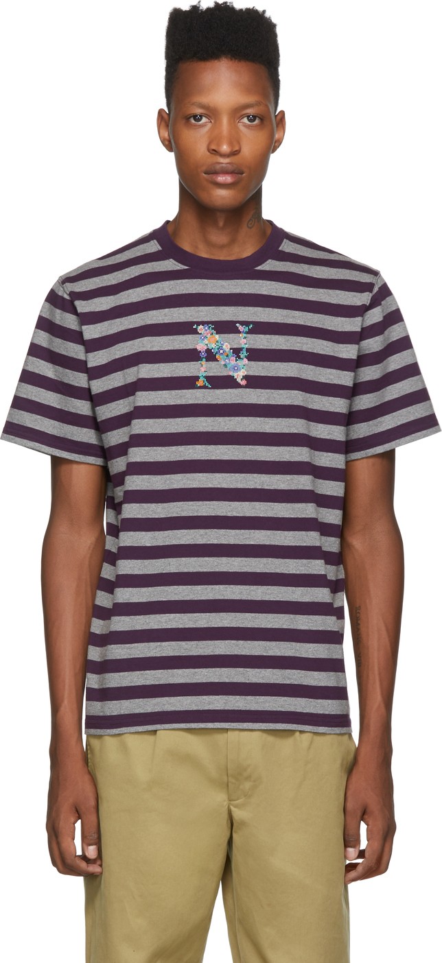 Noah NYC Purple & Grey Striped Bouquet T-Shirt