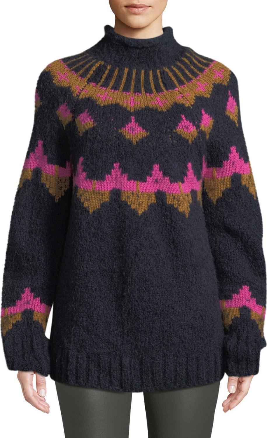 A.L.C. Shapiro Mock-Neck Intarsia Wool-Blend Sweater
