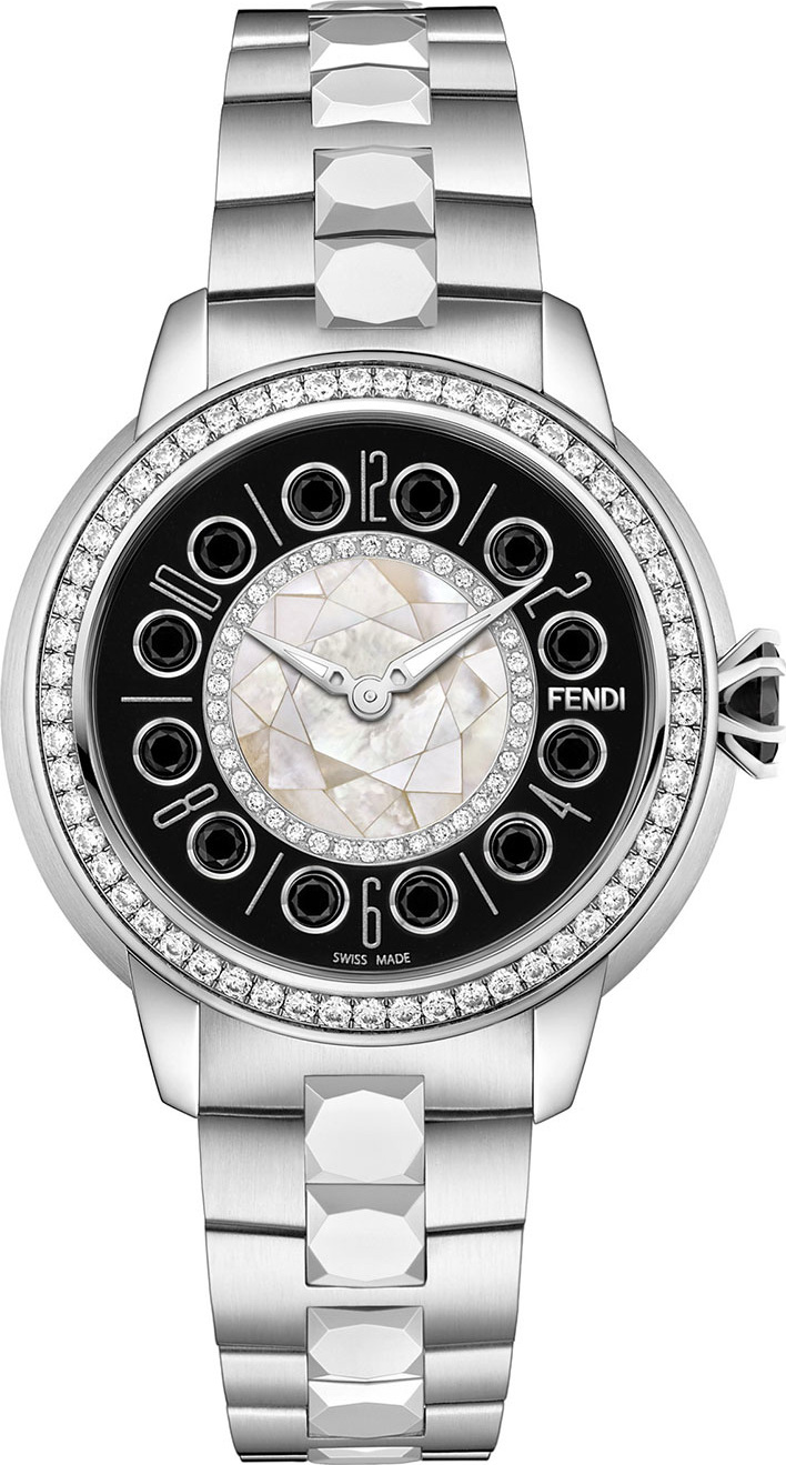 Fendi 33mm IShine Stainless Steel Bracelet Watch w/ Diamond Bezel