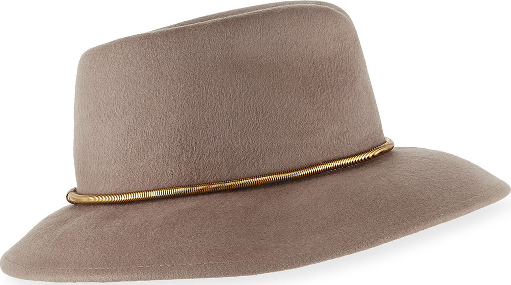 Eric Javits Beatriz Wool Felt Fedora w/ Brass Coil Trim