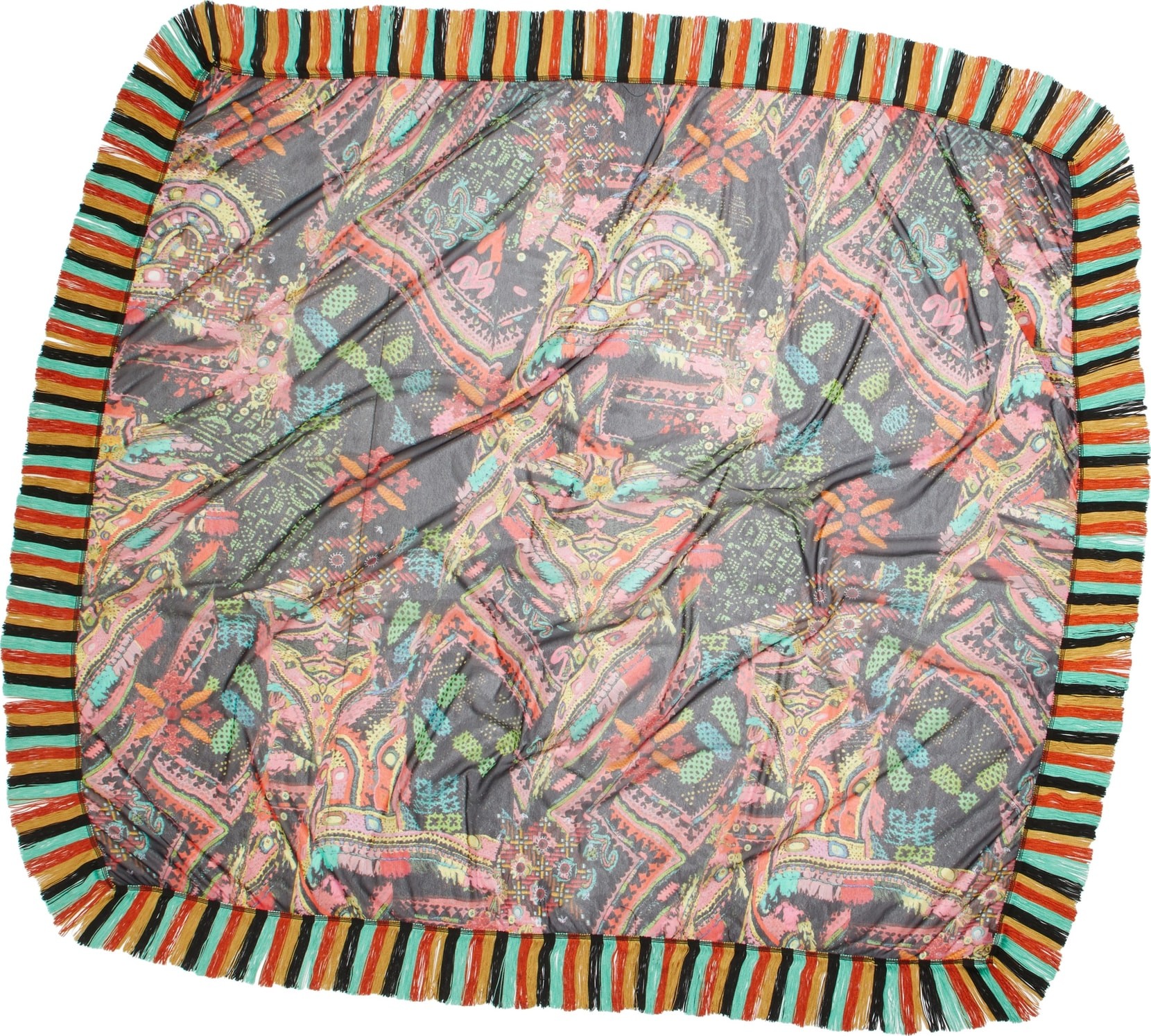 Fuzzi Paisley Print Tulle Tassel Scarf