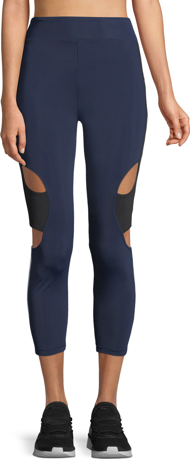 Cushnie Et Ochs Cropped High-Rise Cutout Side-Stripe Leggings