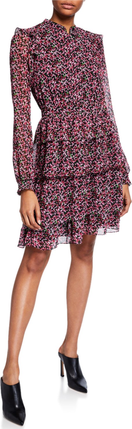 MICHAEL MICHAEL KORS Floral-Print Long-Sleeve Ruffle Shirtdress